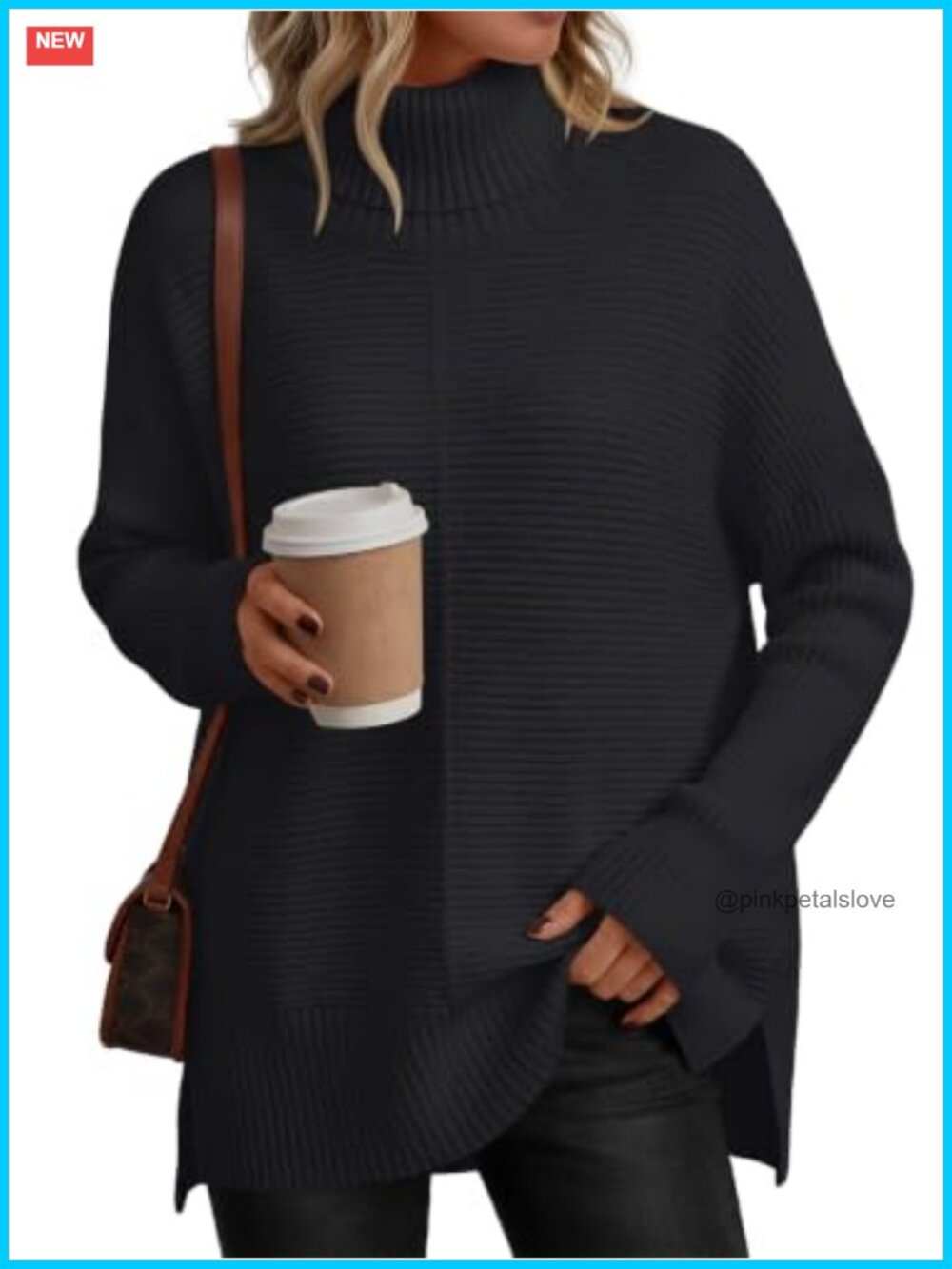 Oversized Turtleneck Sweater Tunic Long Pullover High Low Hem